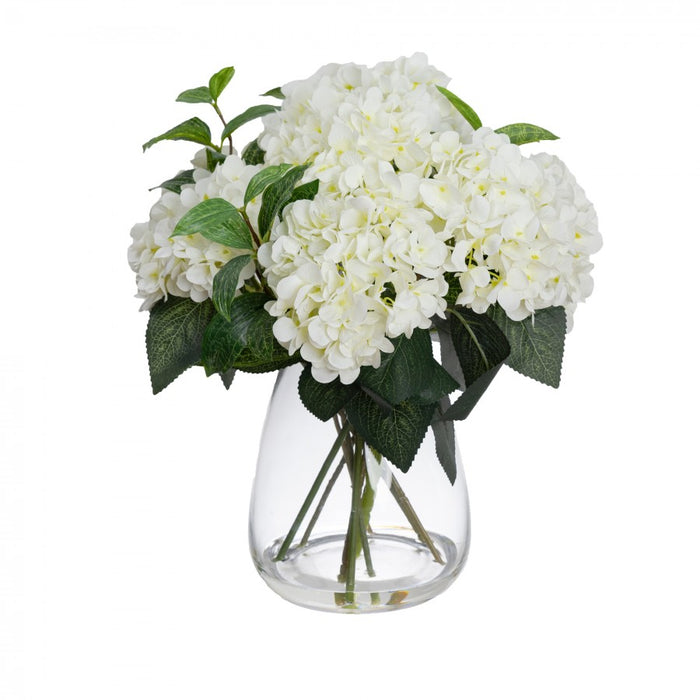 Hydrangea Flowers In Glass 40cm White