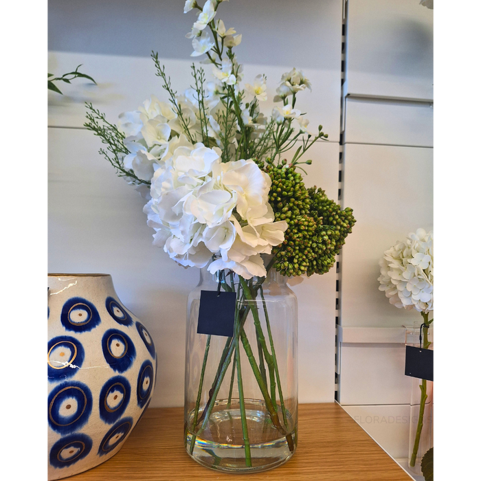 Hydrangea Larkspur Mix in Vase White 70cm