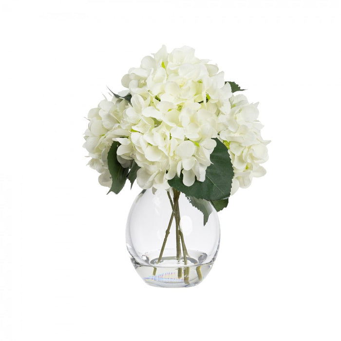 Hydrangea Mixed Arrangement in Glass White 27cm