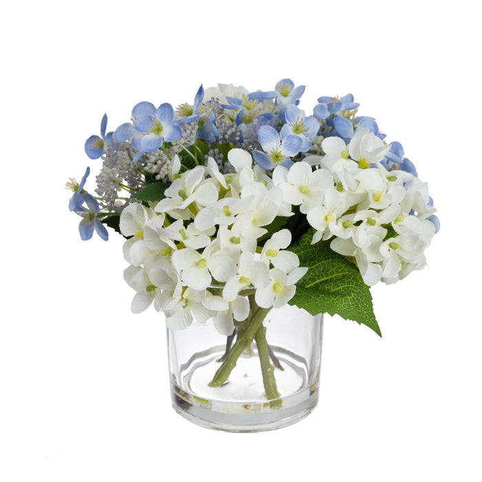 Hydrangea Mixed Arrangements In Glass Blue 18cm