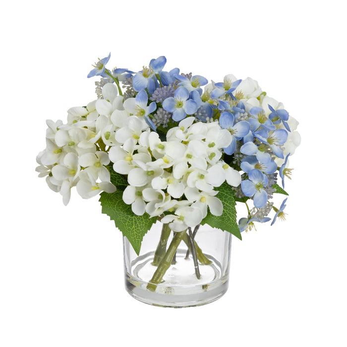 Hydrangea Mixed Arrangements In Glass Blue 18cm