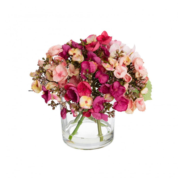 Hydrangea Mixed Arrangements In Glass Pink 18cm