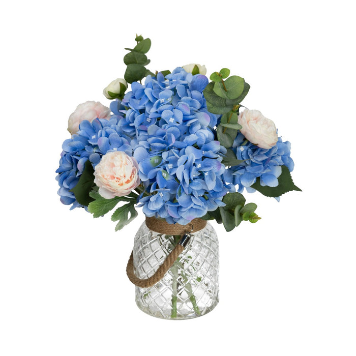 Hydrangea & Peony Mixed Arrangement In Mason Jar 38cm