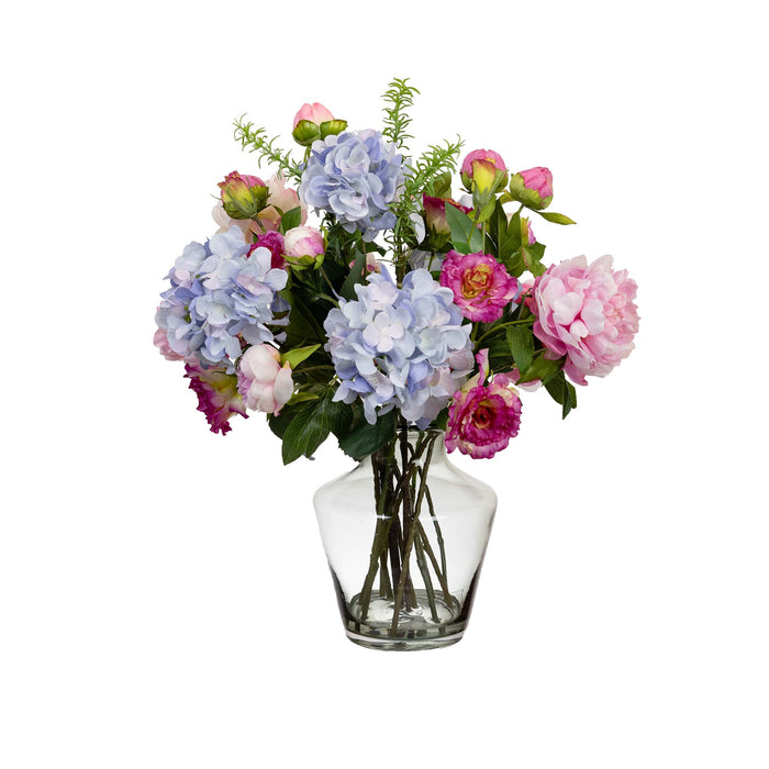 Hydrangea, Peony & Wisteria Mixed Arrangement In Glass 60cm