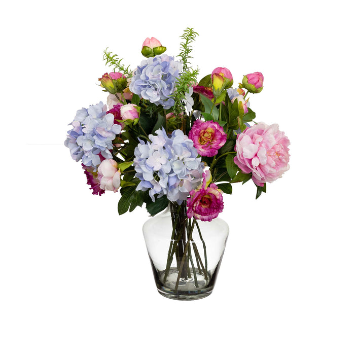 Hydrangea, Peony & Wisteria Mixed Arrangement In Glass 60cm
