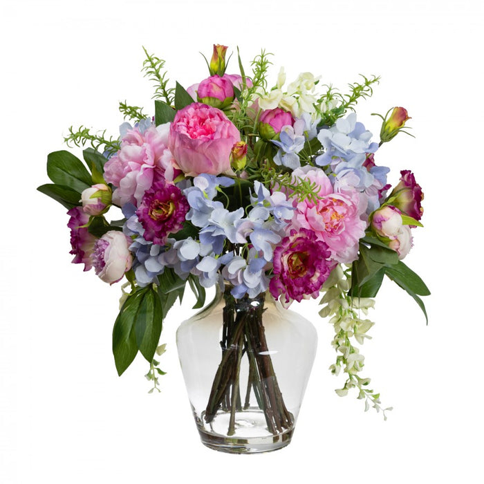 Hydrangea, Peony & Wisteria Mixed Arrangement In Glass 56cm