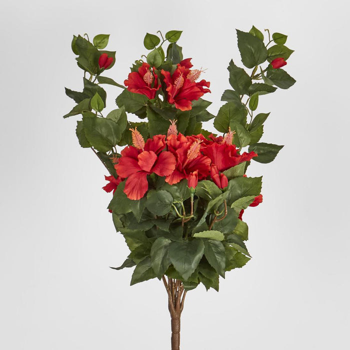 Artificial Red Hibiscus Bush with 10 Flowers 66cm Red - FLORA DESIGNS