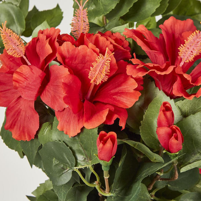 Artificial Red Hibiscus Bush with 10 Flowers 66cm Red - FLORA DESIGNS