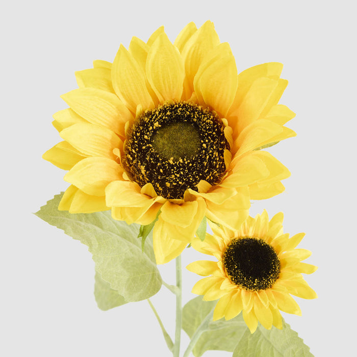 Artificial Sunflower Stem with 2 Heads 70cm Yellow - FLORA DESIGNS