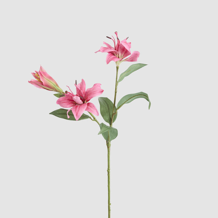 Artificial Tiger Lily Spray W 2 Flowers & 1 Bud Hot Pink 71cm Dark Pink - FLORA DESIGNS