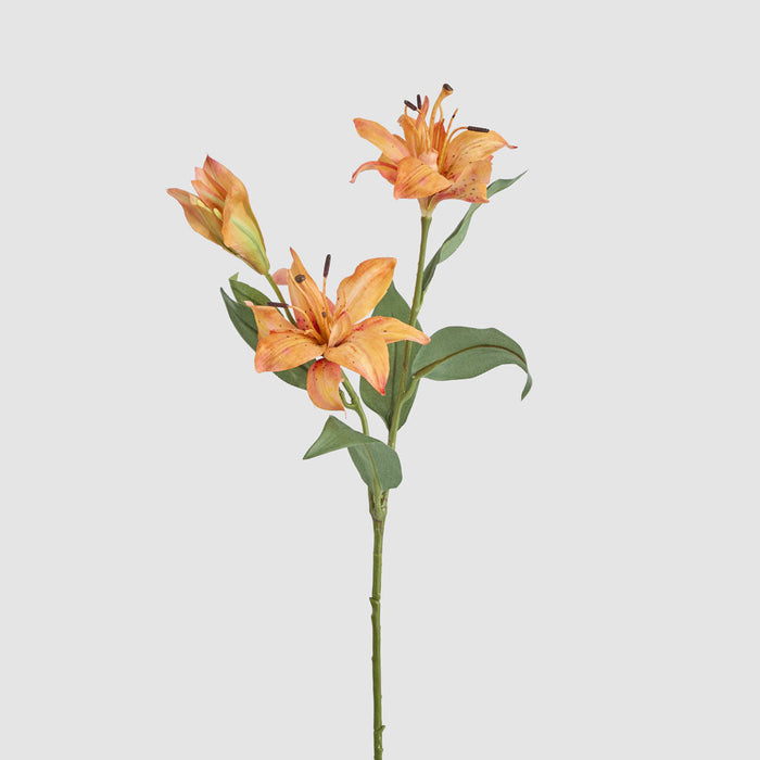 Artificial Tiger Lily Spray W 2 Flowers & 1 Bud Orange 71cm Orange - FLORA DESIGNS