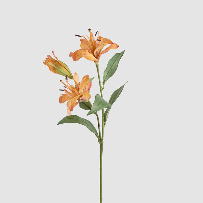 Artificial Tiger Lily Spray W 2 Flowers & 1 Bud Orange 71cm Orange - FLORA DESIGNS