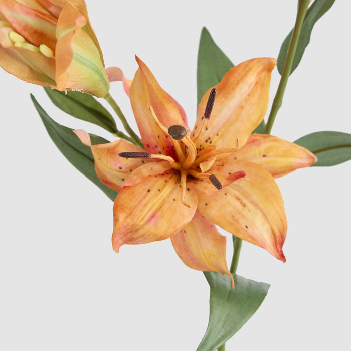 Artificial Tiger Lily Spray W 2 Flowers & 1 Bud Orange 71cm Orange - FLORA DESIGNS