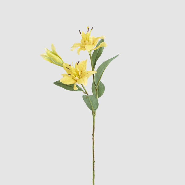 Artificial Tiger Lily Spray W 2 Flowers & 1 Bud Yellow 71cm Yellow - FLORA DESIGNS