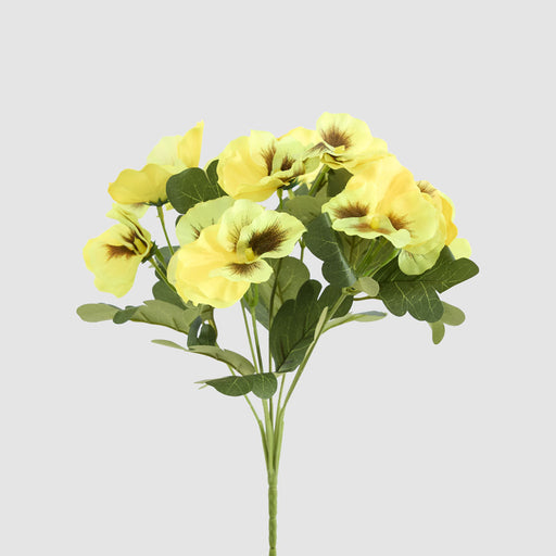 Artificial Yellow Pansy Bush 32cm Yellow - FLORA DESIGNS