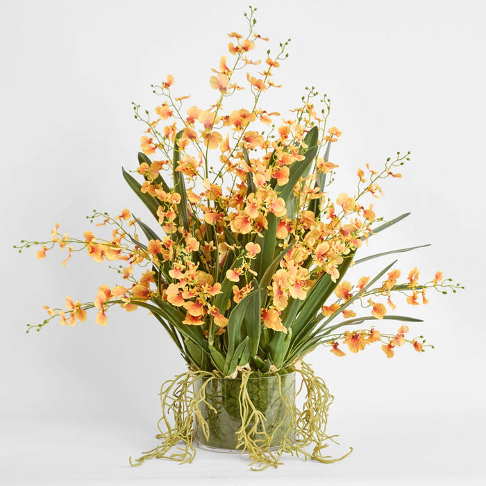 Lacey Arrangement 85cm Orange in Glass Vase