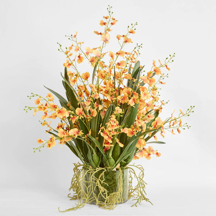 Lacey Arrangement 85cm Orange in Glass Vase