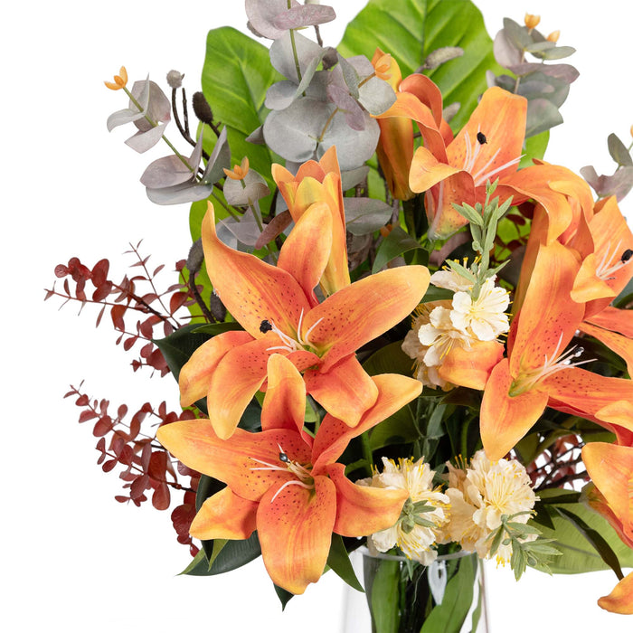 Lily Mixed Arrangement In Vase Orange - 80cm