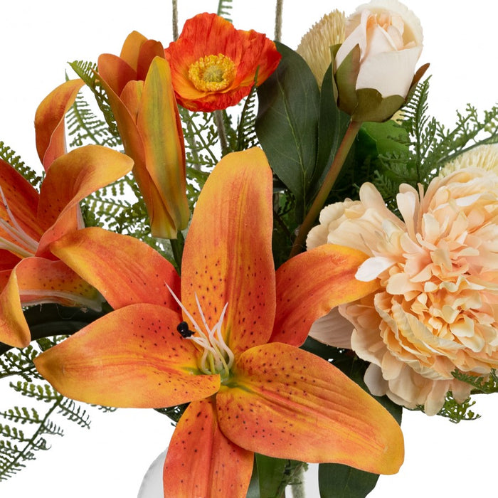 Lily Mixed Arrangement in Glass 48cm Orange