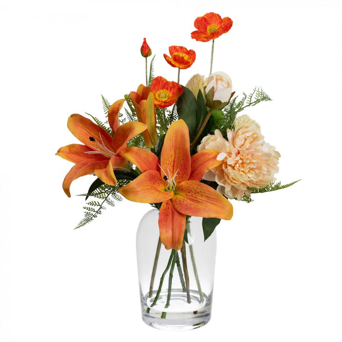 Lily Mixed Arrangement in Glass 48cm Orange