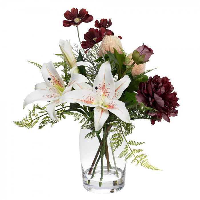 Lily Mixed Arrangement in Glass 48cm Poppy White