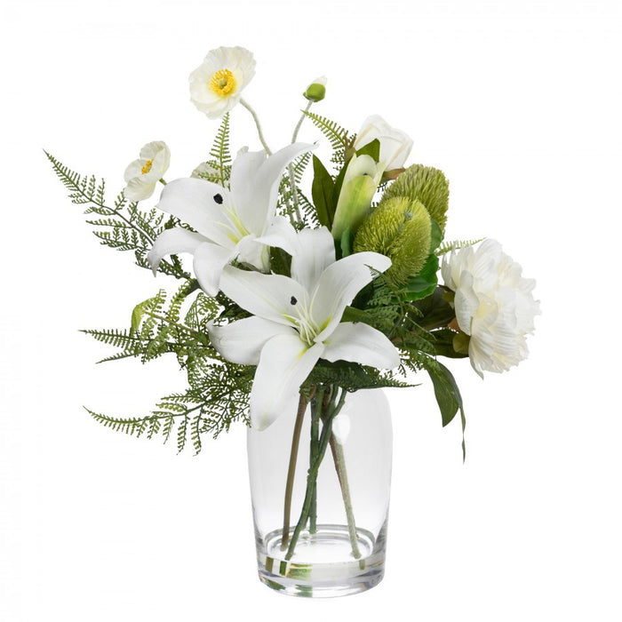 Lily Mixed Arrangement in Glass 48cm White