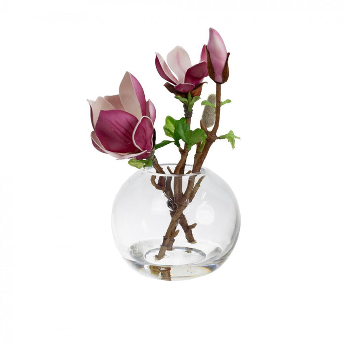 Magnolia Spray in Fishbowl Vase 25cm Fuchsia Pink