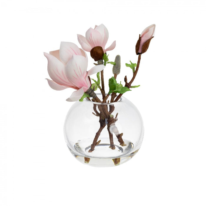 Magnolia Spray in Fishbowl Vase 25cm Pink