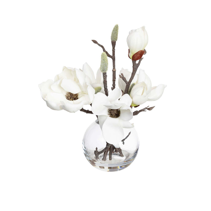 Magnolia Spray in Fishbowl Vase 25cm White