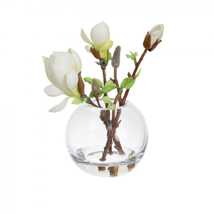 Magnolia Spray in Fishbowl Vase 25cm White