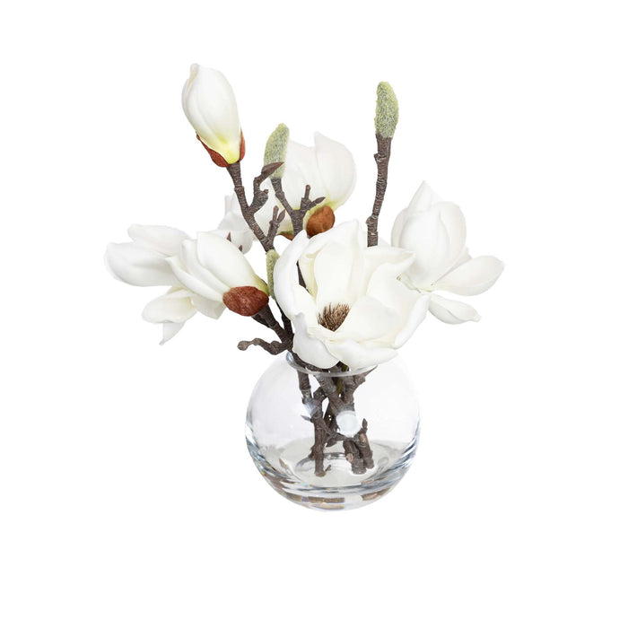 Magnolia Spray in Fishbowl Vase 25cm White