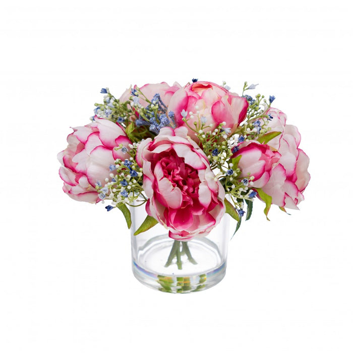 Peony Rose Arrangement In Glass Lilac 25cm