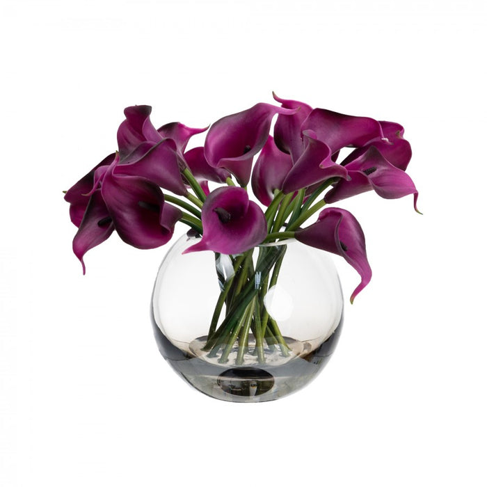 Calla Lily In Fishbowl Vase Plume Black - 27cm