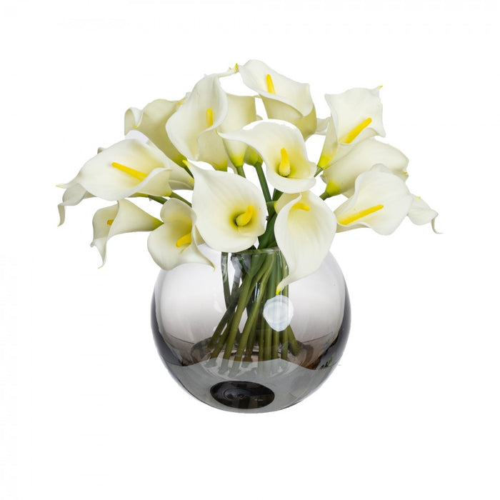 Calla Lily In Fishbowl Vase White - 27cm