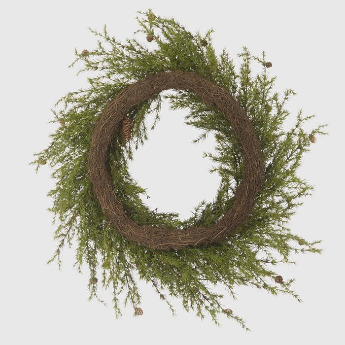 Pine Needle And Red Berry Wreath Green 90cm