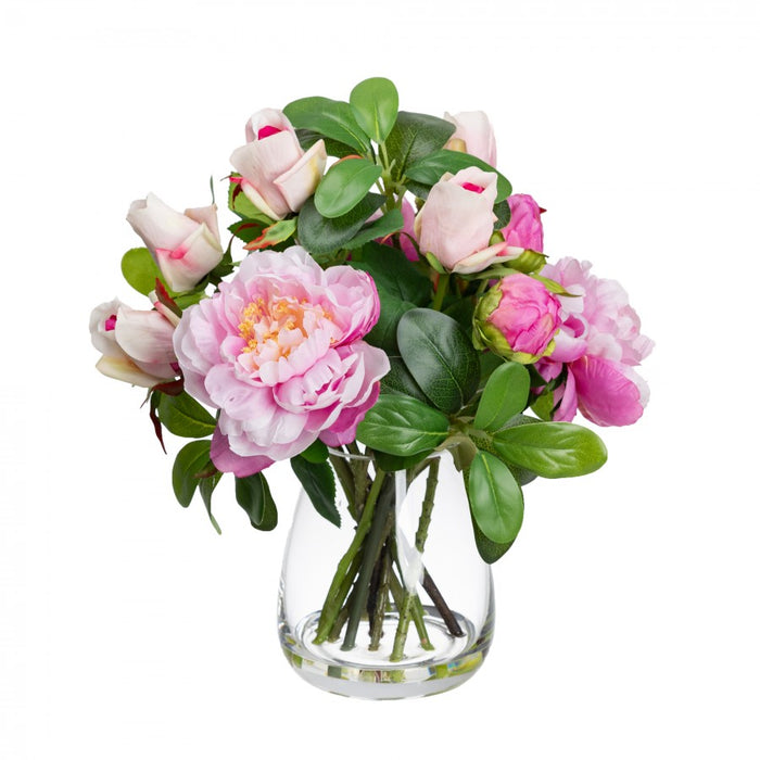 Pink Peony & Rose Mixed Arrangement In Glass 36cm