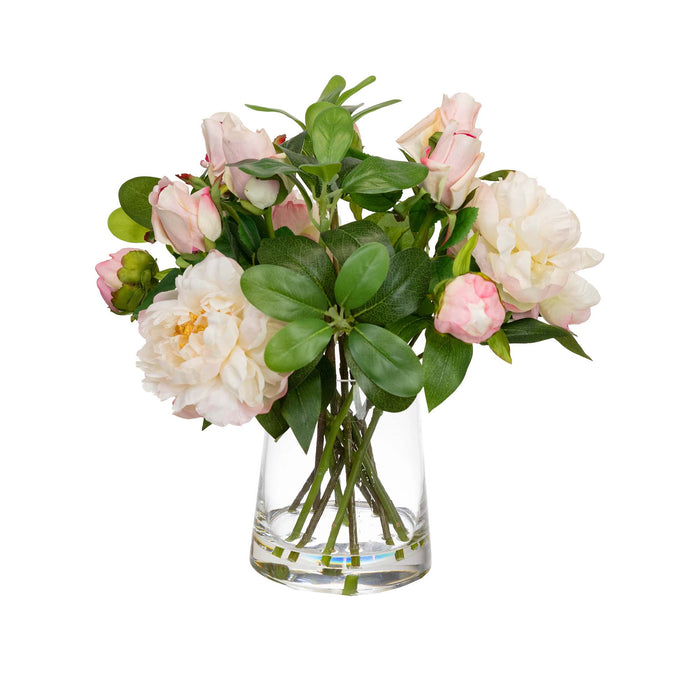 Pink Peony & Rose Mixed Arrangement In Glass 36cm