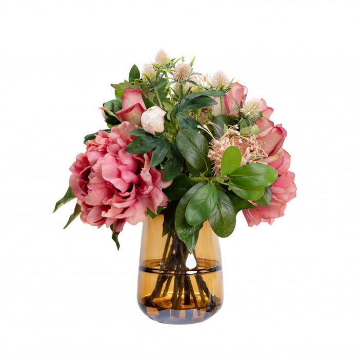 Pink Peony & Rose Mixed Arrangement In Glass 36cm