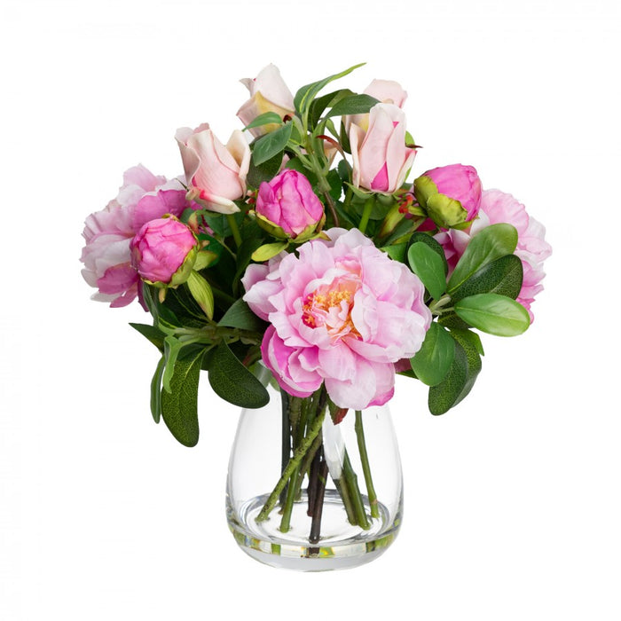 Pink Peony & Rose Mixed Arrangement In Glass 36cm