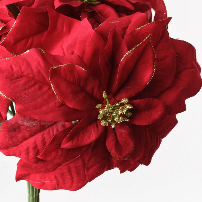 Poinsettia Glitter Bush Red 43cm Set of 6