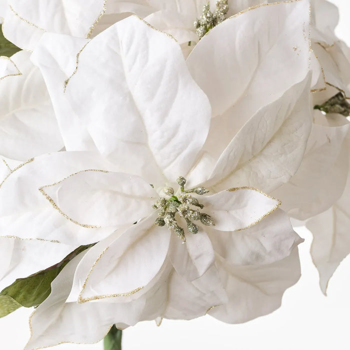 Poinsettia Glitter Bush White 43cm Set of 6
