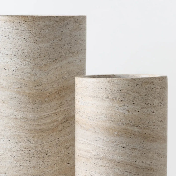 Pot Cylinder Tall Ivory Travertine 60/80cm Set of Two