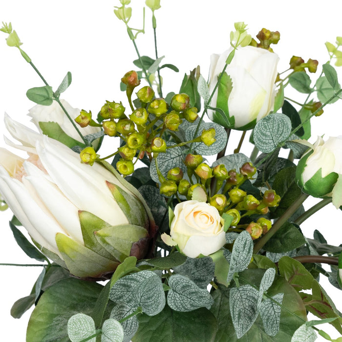 Protea & Rose Mixed Arrangement In Glass 40cm