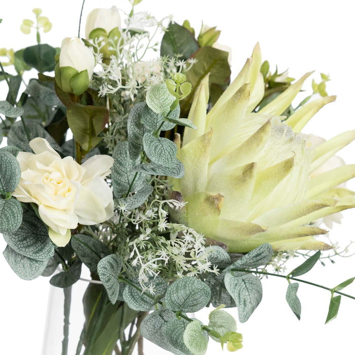 Protea & Rose Mixed Arrangement In Glass 40cm