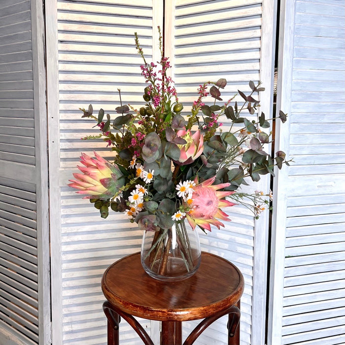 Protea Arrangement in Glass Vase 65cm