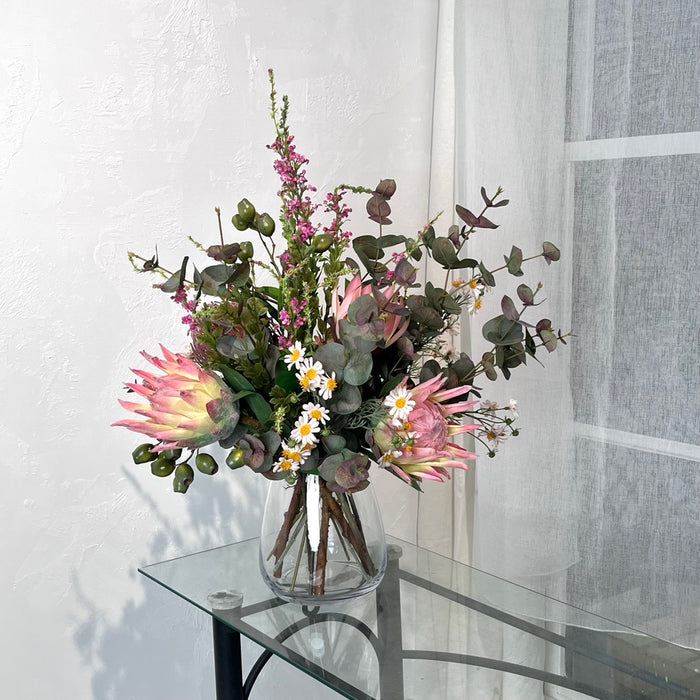 Protea Arrangement in Glass Vase 65cm