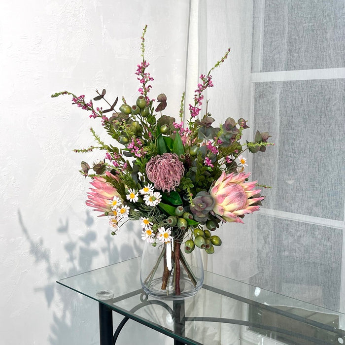 Protea Arrangement in Glass Vase 65cm