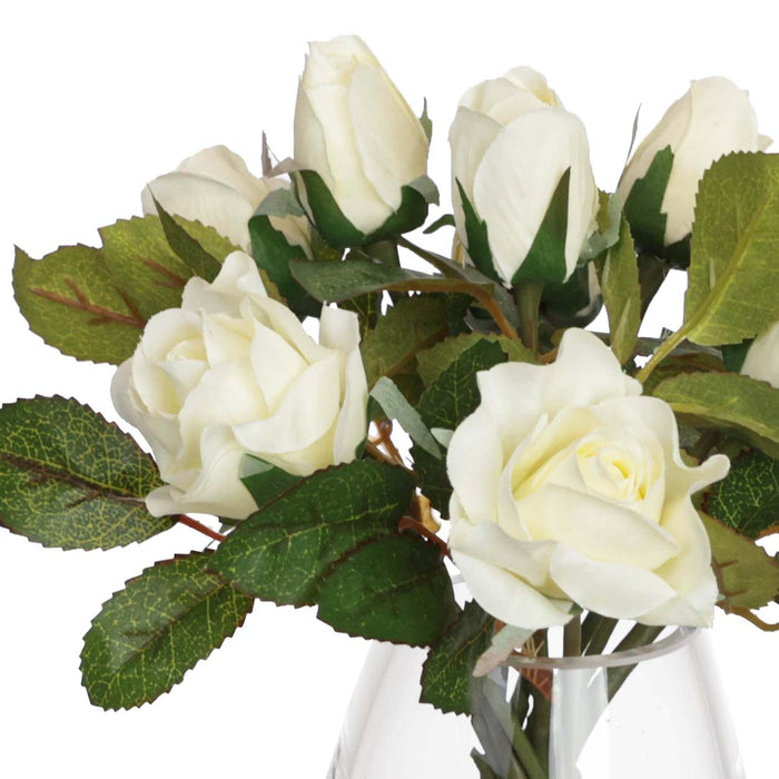 Rose Arrangement In Shaped Glass White 20cm