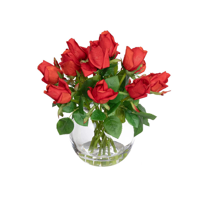 Rose Arrangement Red In Glass 38cm