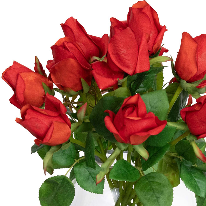Rose Arrangement Red In Glass 38cm